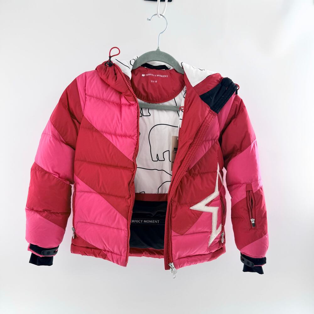 Perfect Moment Chevron Long Sleeve Down Puffer Ski Jacket Pink Kids Girls 6Y